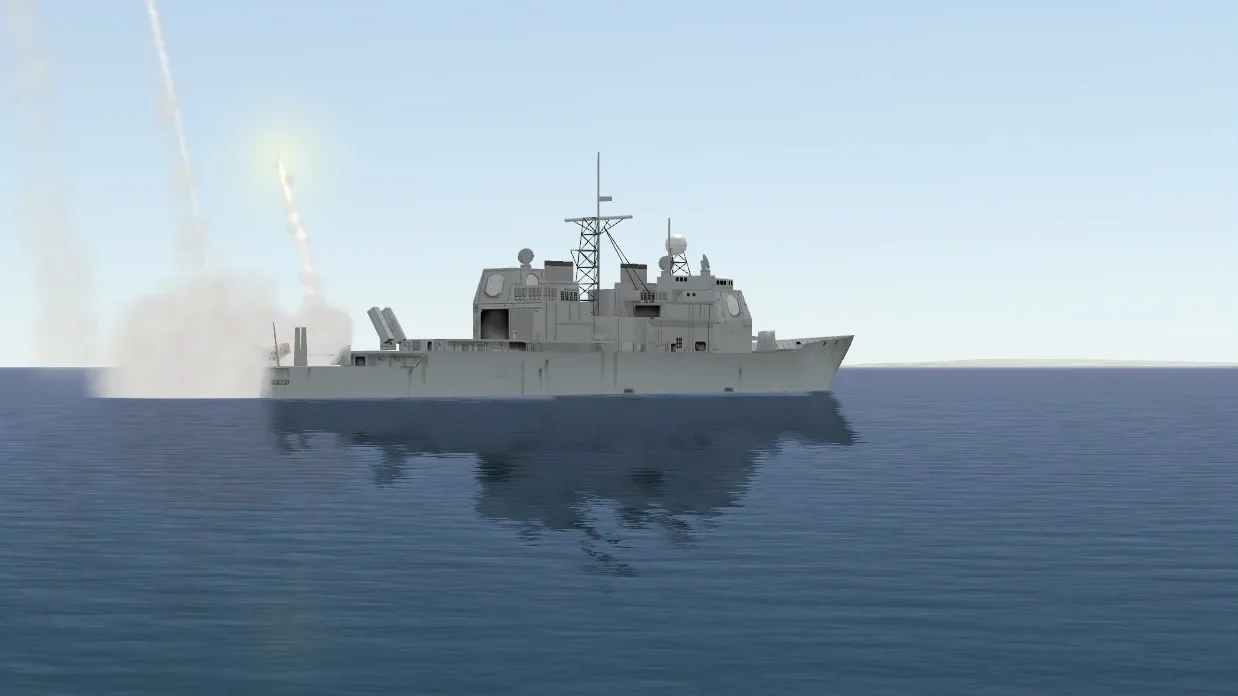 Warship launching a missile, rendered in SIMbox